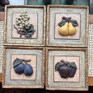 Vintage Ceramic Fruit Themed Wall Art Set